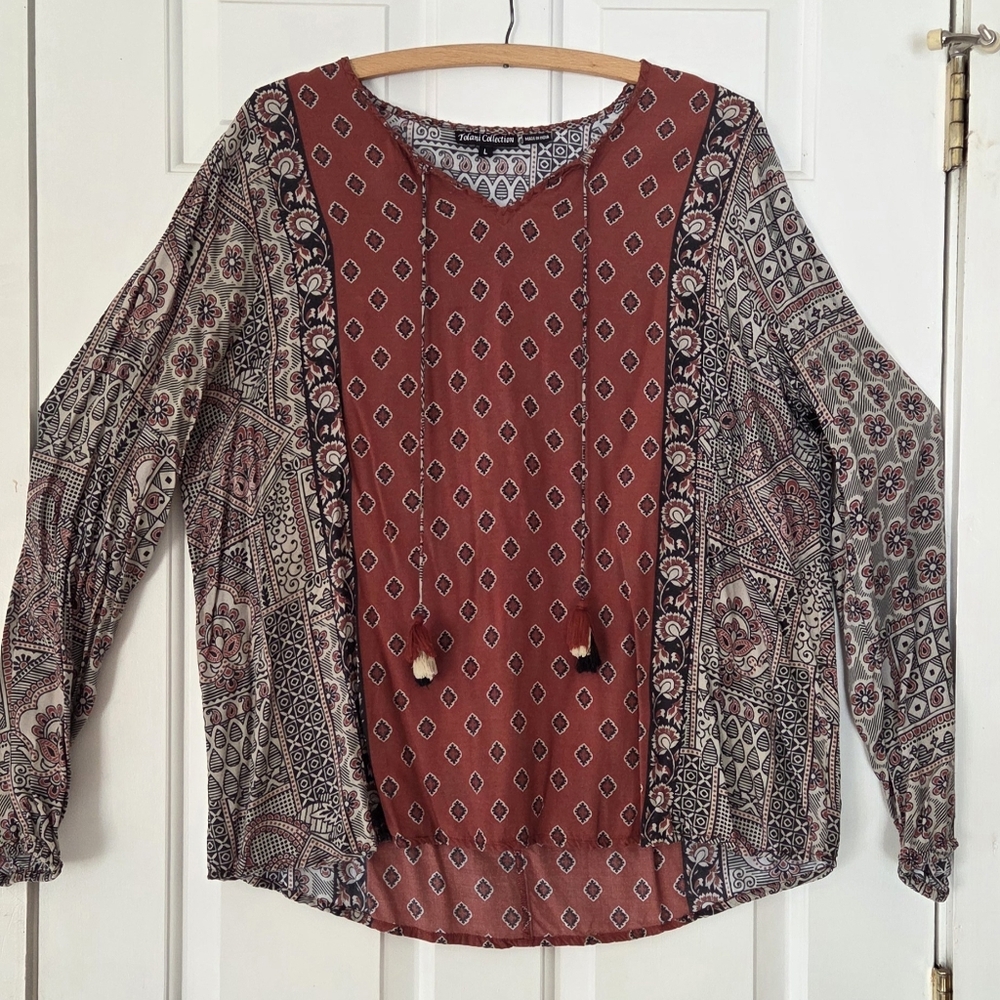 Tolani Collection Pink and Cream Mixed Print Boho Tunic